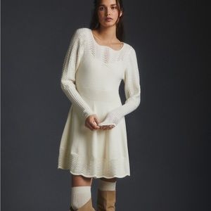 Anthropologie 1X Ivory Knit Sweater Dress NWT